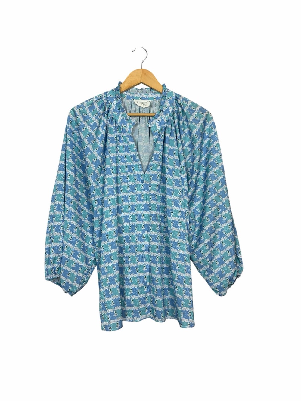Blue Floral Split-Neck Tunic Top
